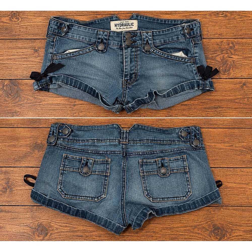 Y2K Hydraulic Low Rise Denim Mini Shorts 9/10 2000s Grunge Coquette Retro